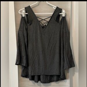 BUNDLE of 6-Cold-Shoulder V-Neck Crisscross Top - Charcoal Gray